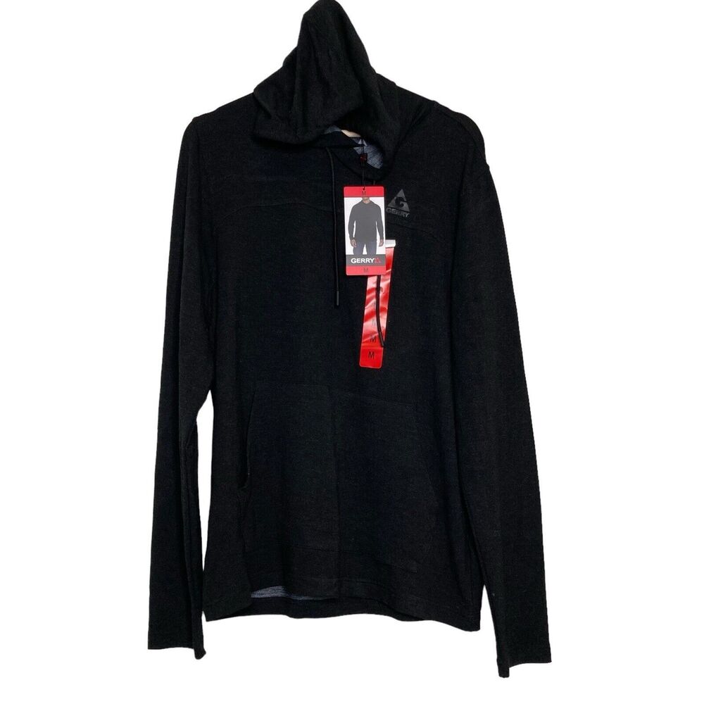 Gerry Sweater Mens Medium M Black Hoodie Lightweight Pullover Pockets Pouch